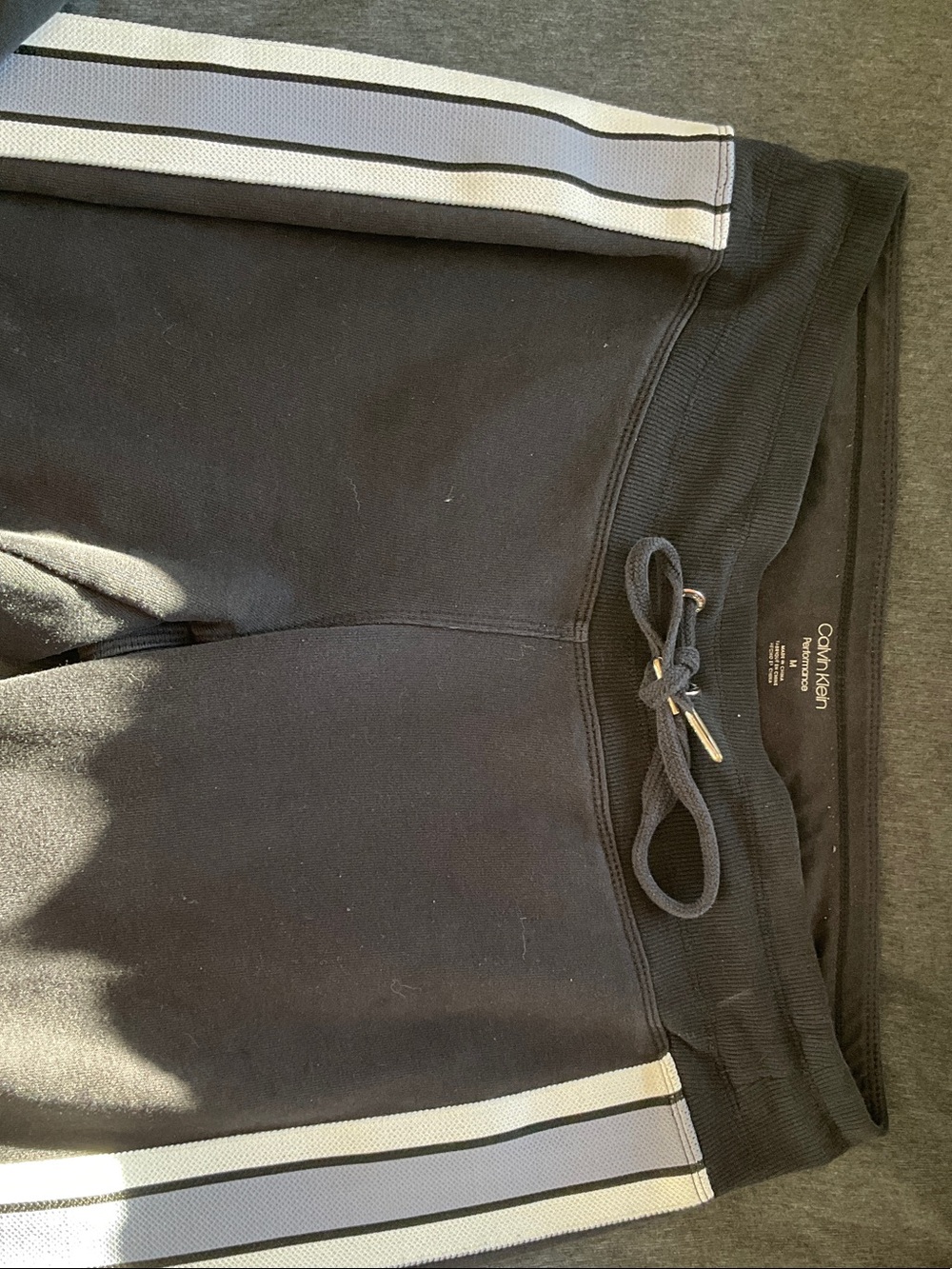 Calvin Klein Black Athletic Shorts with White and Light Gray Side Stripes